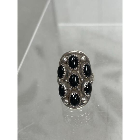 Vintage Native American Black Onyx Flower Sterling Silver Ring Size 6.25-6.5 - Picture 2 of 5